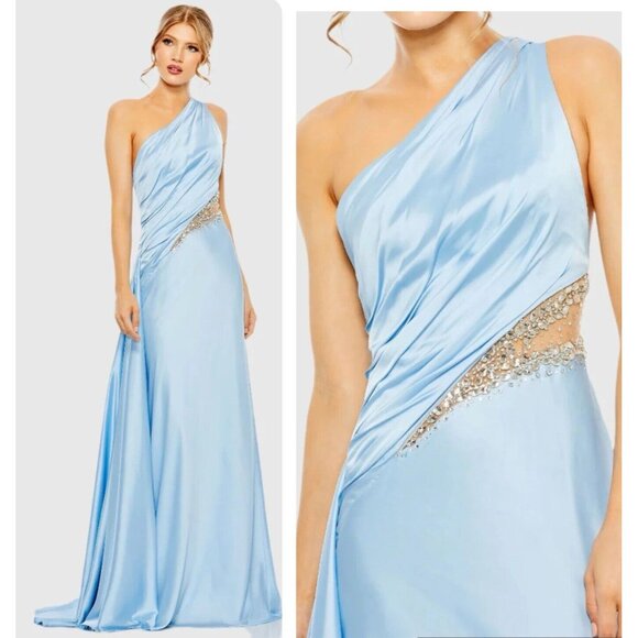 Mac Duggal Dresses & Skirts - Mac Duggal Womens Size 8 Blue One Shoulder Embellished Satin Gown Dress 2210